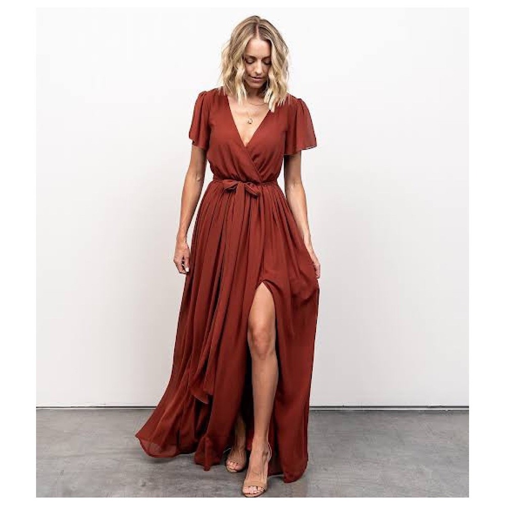 Baltic Born Kristina Maxi Dress Womens 3XL Rust Flutter Sleeve V-Neck Belted